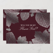 Feuilles d'argent Tombe Invitation Fille Fleur de  (Devant / Derrière)