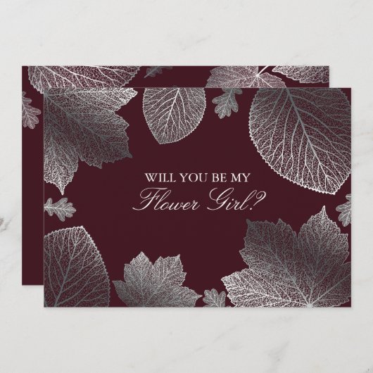 Feuilles d'argent Tombe Invitation Fille Fleur de  (Devant / Derrière)