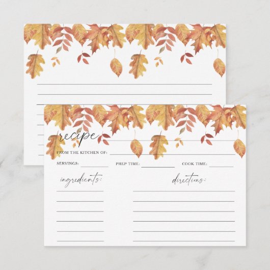 Feuilles d'automne à l'aquarelle - carte de recett (Devant / Derrière)