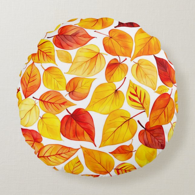 Feuilles d'automne Aquarelle Coussin rond (Devant)