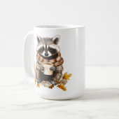 Feuilles d'automne confortable raccoon avec tasse  (Devant gauche)