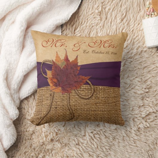 Feuilles d'automne, Coussin Mariage FAUX Burlap (Couverture)