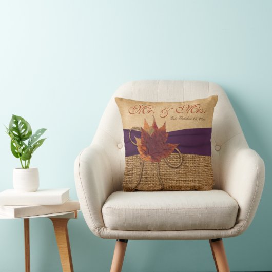 Feuilles d'automne, Coussin Mariage FAUX Burlap (Chaise)