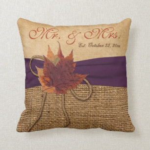 Feuilles d'automne, Coussin Mariage FAUX Burlap