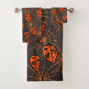 Feuilles d'automne d'Halloween et toiles d'araigné
