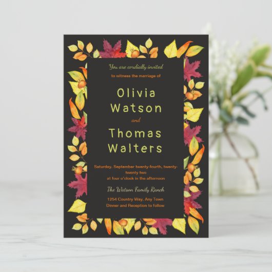 Feuilles d'automne en gras Faire-part de mariage e (Debout devant)