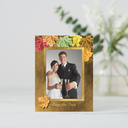 Feuilles d'automne Enregistrer la date Carte posta (Debout devant)