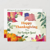 Feuilles d'automne et carte de Thanksgiving de la  (Devant / Derrière)