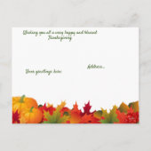 Feuilles d'automne et carte de Thanksgiving de la  (Dos)