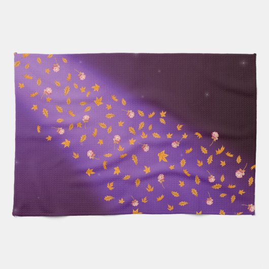 Feuilles d'automne et serviette de thé bleu Rose (Horizontal)