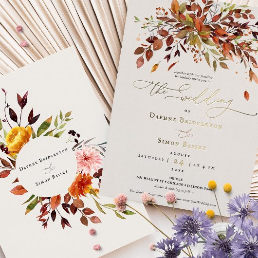 Feuilles d'automne Faire-part de mariage Gold Foil