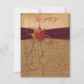 Feuilles d'automne, FAUX Burlap carte RSVP - Vin (Devant)