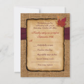 Feuilles d'automne, FAUX Burlap carte RSVP - Vin (Dos)