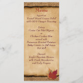Feuilles d'automne FAUX Burlap Mariage Carte menu  (Dos)