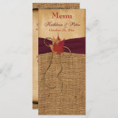 Feuilles d'automne FAUX Burlap Mariage Carte menu  (Devant / Derrière)