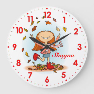 Feuilles d'automne filles nom horloge murale