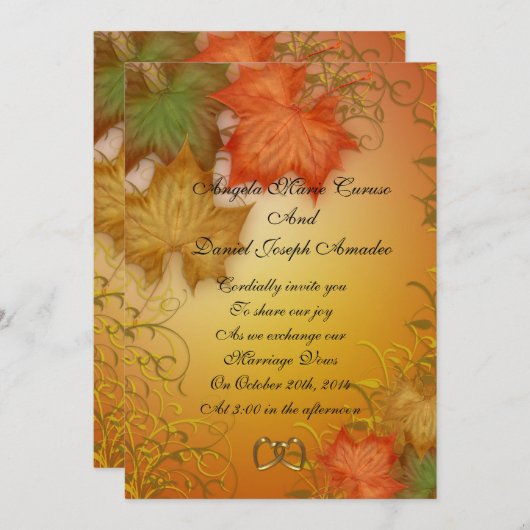 Feuilles d'automne Invitation Mariage de automne (Devant / Derrière)
