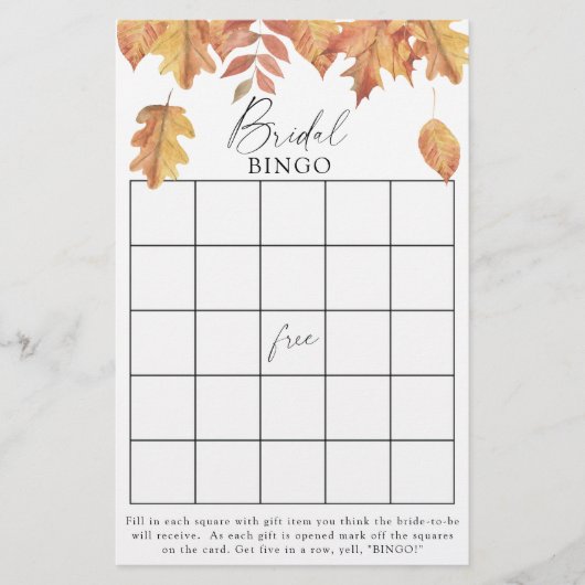 Feuilles d'automne - Jeux de bingo de douche nupti (Devant)