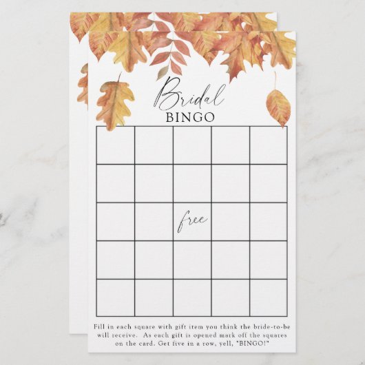 Feuilles d'automne - Jeux de bingo de douche nupti (Devant / Derrière)