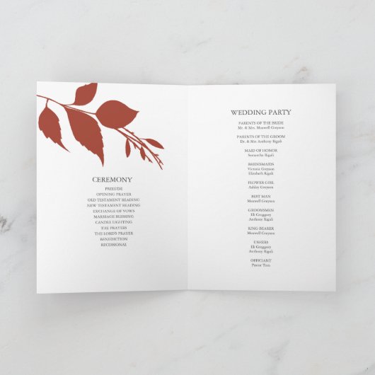 Feuilles d'automne Modèle du programme de mariage  (Intérieur)
