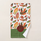 Feuilles d'automne monogrammes Automne Rouge Vert  (Serviette à main)