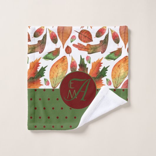 Feuilles d'automne monogrammes Automne Rouge Vert  (Gant de toilette)