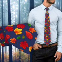 Feuilles d'automne Motif bleu foncé Cravate d'auto