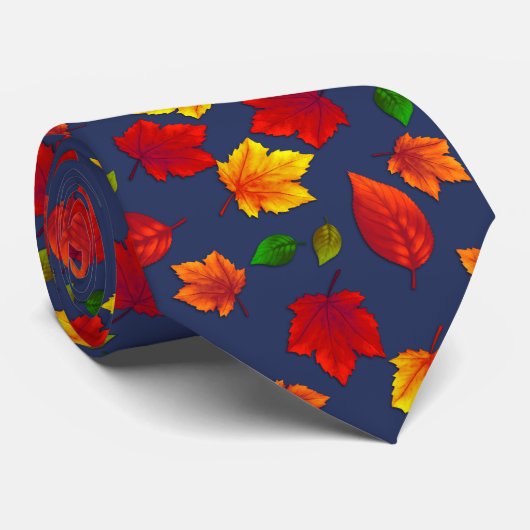 Feuilles d'automne Motif bleu foncé Cravate d'auto (Roulé)