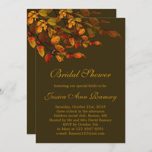 Feuilles d'automne rouges et jaunes Invitation à l (Devant / Derrière)