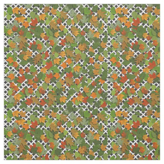 Feuilles d'automne Trellis blanc Imprimer tissu Mo (Échantillon)