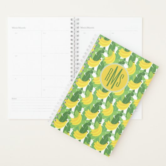Feuilles De Bananes Et Motif De Fruits | Monogramm (Devant avec enveloppe)