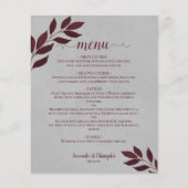 Feuilles de Bourgogne sur Grey Budget Mariage Menu (Devant)