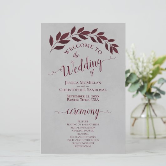 Feuilles de Bourgogne sur le programme de mariage  (Debout devant)