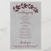 Feuilles de Bourgogne sur le programme de mariage (Dos)