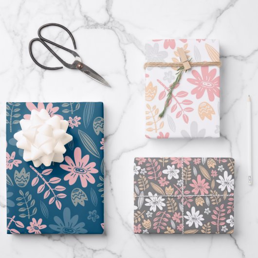 Feuilles de fleurs florales motifs à la main (Recto)