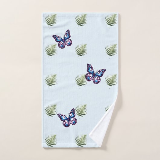 Feuilles de fougères et papillons (Serviette à main)