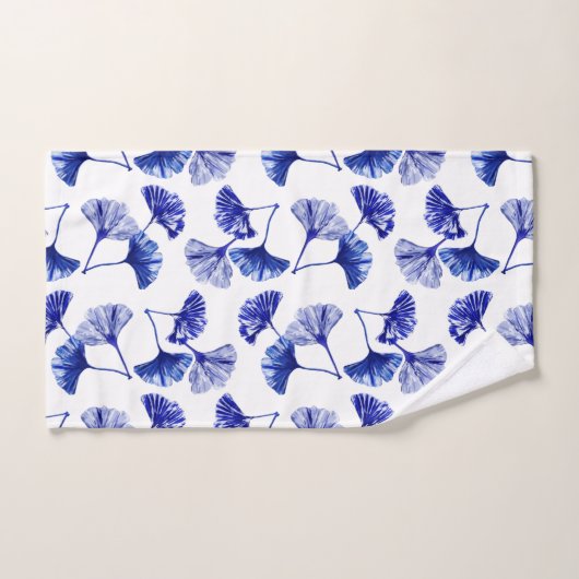 Feuilles de gingko bleu et blanc (Serviette à main)