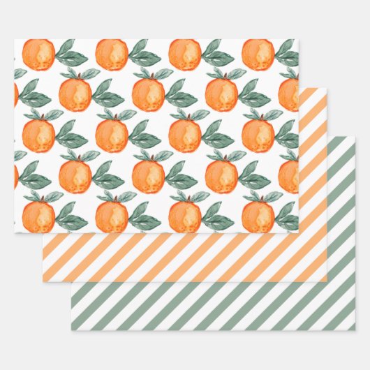 Feuilles de gouache verte Citrus Orange Rayures (Lot)