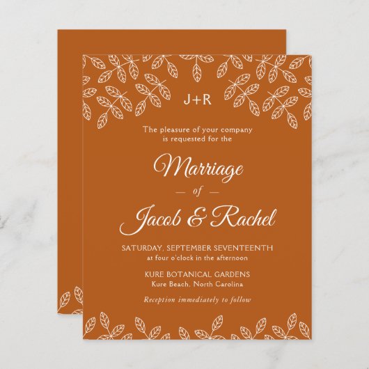Feuilles de jardin Burnt Orange Mariage de automne (Devant / Derrière)