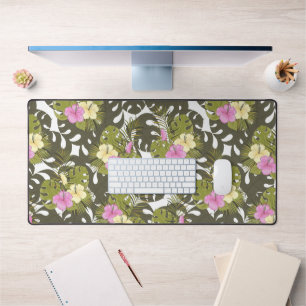 Feuilles de jungle tropicale et motif d'hibiscus