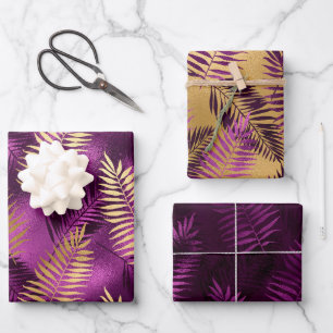 Feuilles de jungle tropicale violettes et dorées é