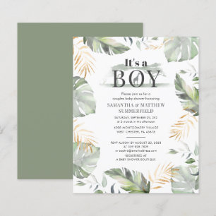 Feuilles de jungle vertes dorées pour Baby Shower
