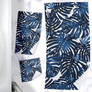 Feuilles de la jungle blanche bleue de la Marine t