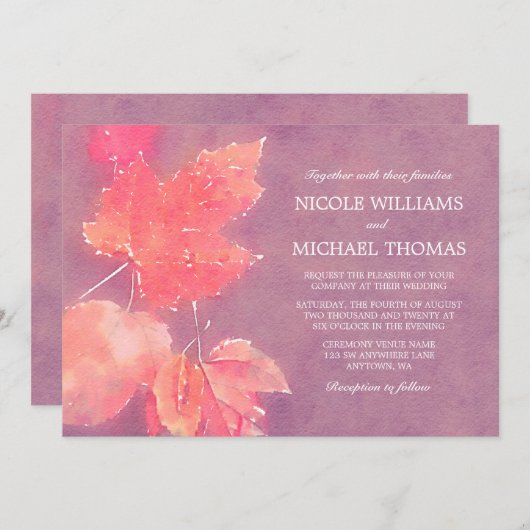 Feuilles de l'aquarelle d'automne invitations de m (Devant / Derrière)
