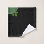 Feuilles de Laurier Vert Moderne sur Fond Noir (Gant de toilette)
