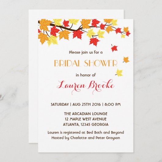 Feuilles de l'érable en chute blanc Invitation d'a (Devant / Derrière)