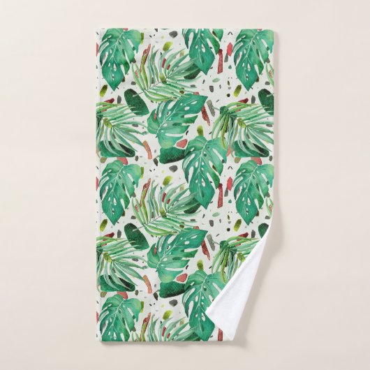 feuilles de Monstera et feuilles de palmiers sur l (Serviette à main)