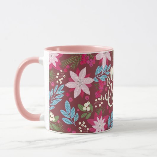 Feuilles de Noël rose violet fleuri Mug (Gauche)