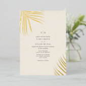 Feuilles de palme blanc crème Foil Invitation (Debout devant)