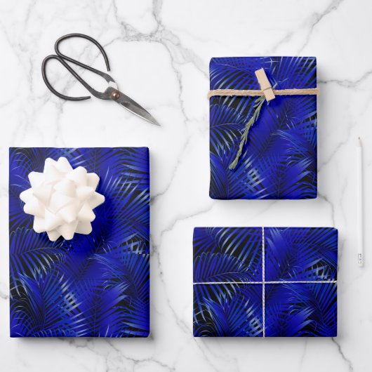 Feuilles de palme bleu sur Black Tropical (Recto)